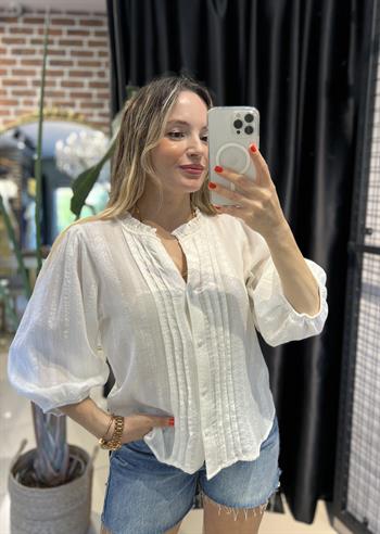 Nervür Detaylı Balon Kol Gömlek