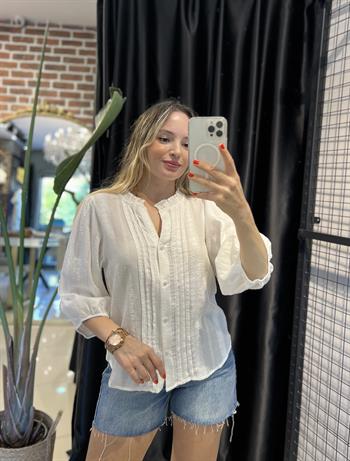 Nervür Detaylı Balon Kol Gömlek