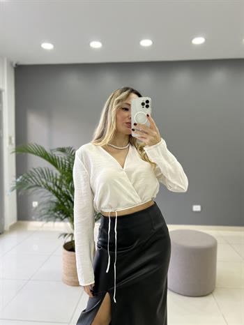 Önden Bağlamalı Crop Gömlek