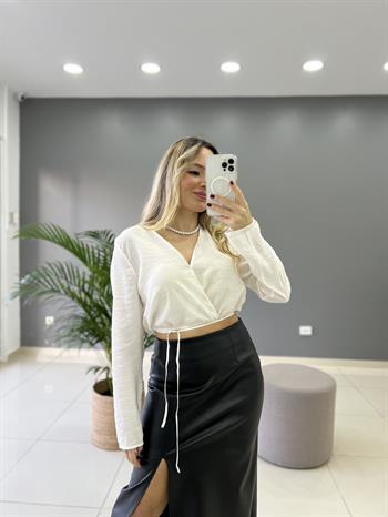 Önden Bağlamalı Crop Gömlek
