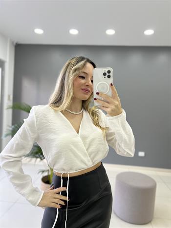 Önden Bağlamalı Crop Gömlek