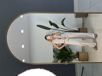 Önü Bağlama Detaylı Keten Yelekli Takım