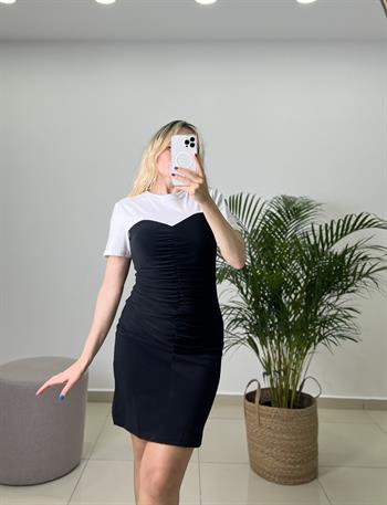 Önü Drapeli Tişört Elbise