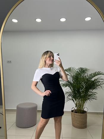 Önü Drapeli Tişört Elbise