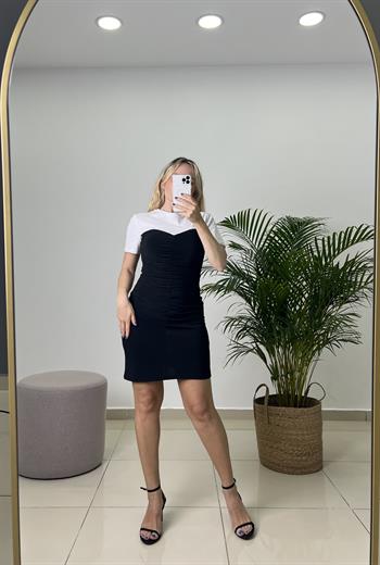 Önü Drapeli Tişört Elbise