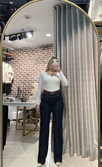 Önü Parça Dikişli Jean