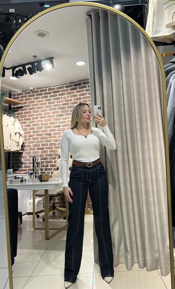 Önü Parça Dikişli Jean