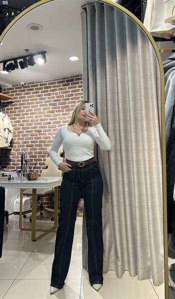 Önü Parça Dikişli Jean