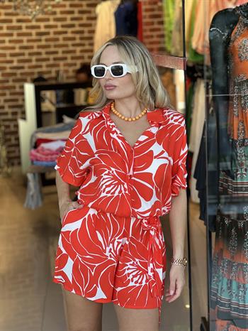 Oranj Desenli Şortlu Tulum