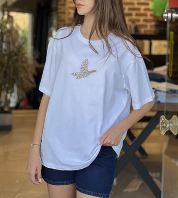 Orijinal Marka Modeli Bisiklet Yaka Beyaz Tişört