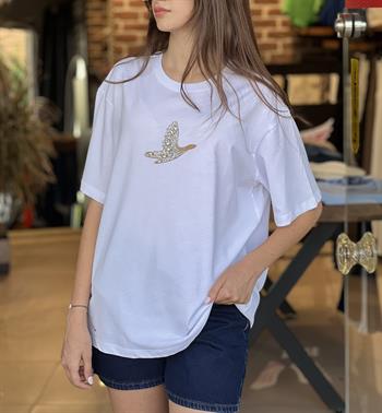 Orijinal Marka Modeli Bisiklet Yaka Beyaz Tişört