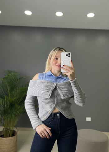 Orijinal Marka Modeli Gömlek Detaylı Triko Bluz 