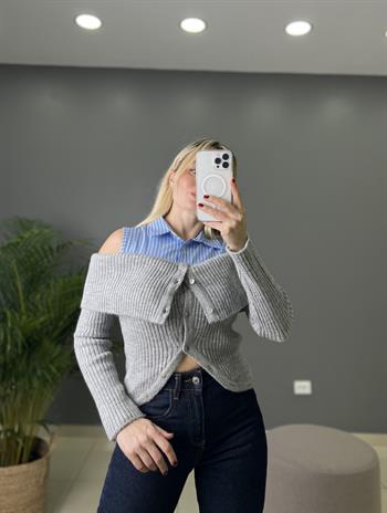 Orijinal Marka Modeli Gömlek Detaylı Triko Bluz 