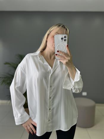 Orijinal Marka Modeli Silver Parıltı Detaylı Aerobin Saten Beyaz Gömlek