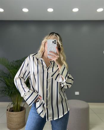Orijinal Marka Modeli Tok Dokuda Çizgili Saten Gömlek