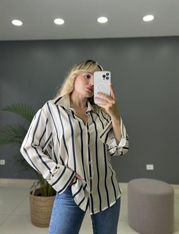 Orijinal Marka Modeli Tok Dokuda Çizgili Saten Gömlek