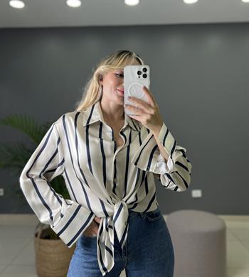 Orijinal Marka Modeli Tok Dokuda Çizgili Saten Gömlek