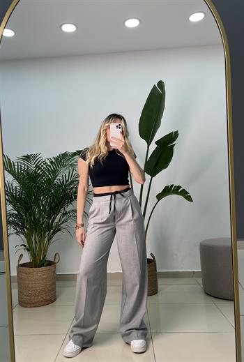 Pamuk Dokuda Tasarım Gri Palazzo Pantolon