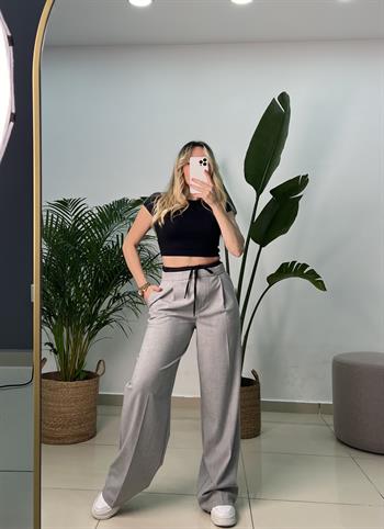 Pamuk Dokuda Tasarım Gri Palazzo Pantolon