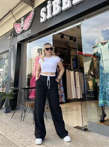 Pamuk Dokuda Tasarım Siyah Palazzo Pantolon