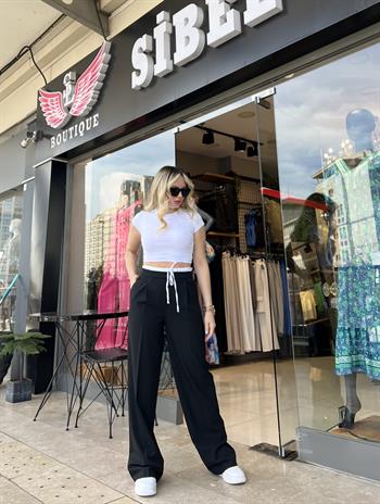 Pamuk Dokuda Tasarım Siyah Palazzo Pantolon