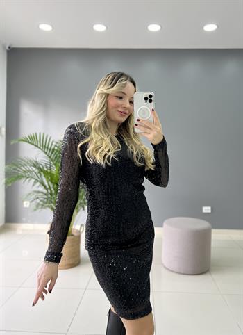 Payetli Siyah Elbise 