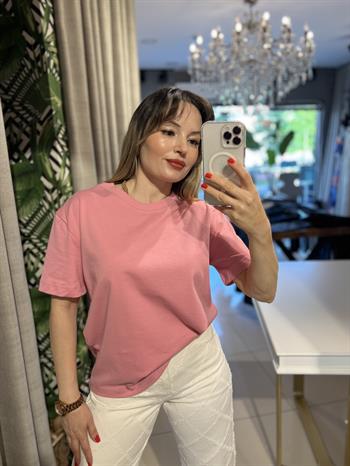 Pembe Bisiklet Yaka Cotton Pamuk Tişört