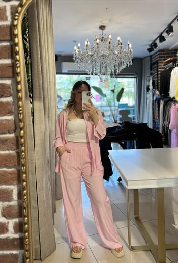 Pembe Mevsimlik Salaş Gömlek-Pantolon Takım