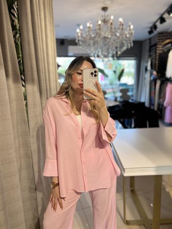 Pembe Mevsimlik Salaş Gömlek-Pantolon Takım