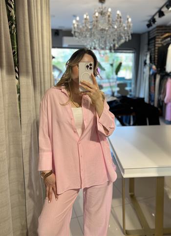 Pembe Mevsimlik Salaş Gömlek-Pantolon Takım