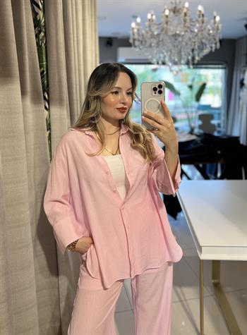 Pembe Mevsimlik Salaş Gömlek-Pantolon Takım