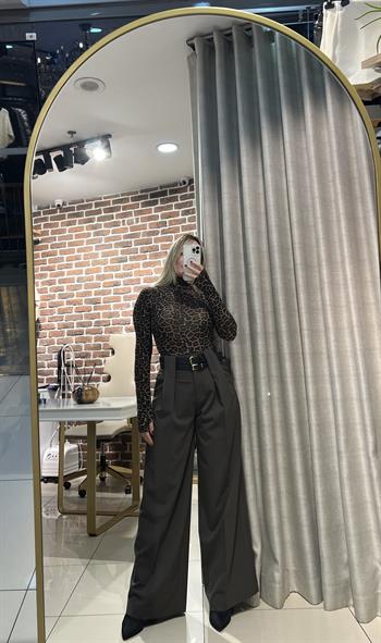 Pileli Çift Kemerli Pantalon
