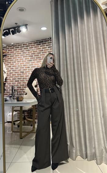 Pileli Çift Kemerli Pantalon