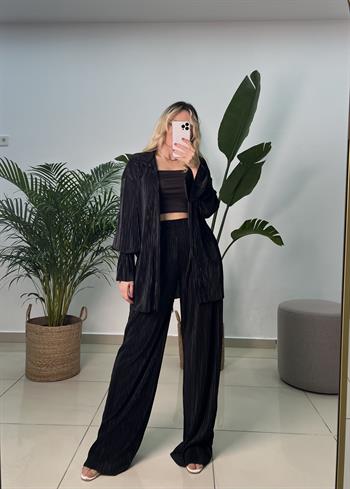 Piliseli Kimono Siyah Takım