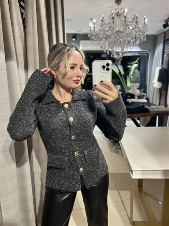 Polo Yaka Düğmeli Antrasit Triko Hırka