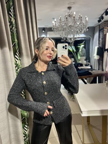 Polo Yaka Düğmeli Antrasit Triko Hırka