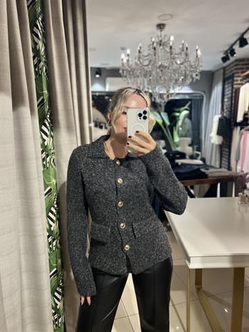 Polo Yaka Düğmeli Antrasit Triko Hırka