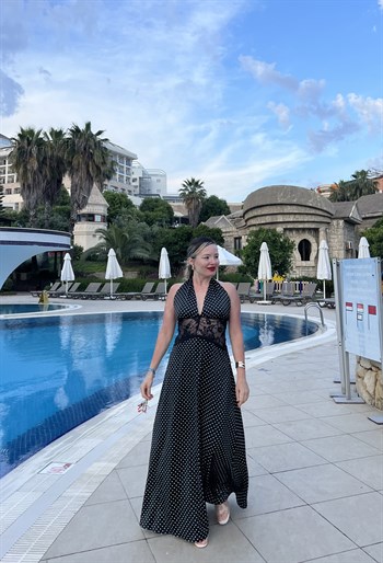 Puantiye Desenli Saten Elbise