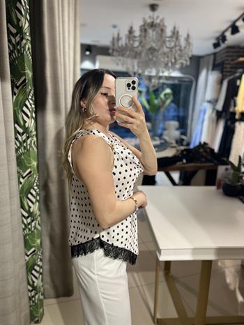 Puantiyeli Saten Bluz