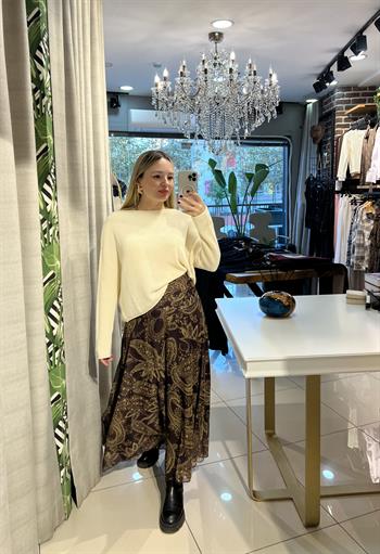 Şal Desenli Şifon Midi Etek