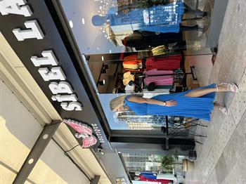 Mavi Şifon Pilise Elbise