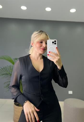 Şifon Uzun kollu Fit Kalıp Kısa Ceket