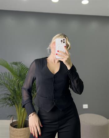 Şifon Uzun kollu Fit Kalıp Kısa Ceket