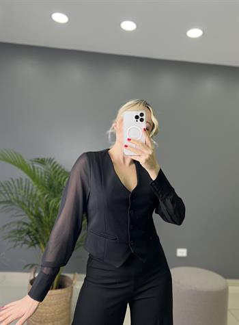 Şifon Uzun kollu Fit Kalıp Kısa Ceket