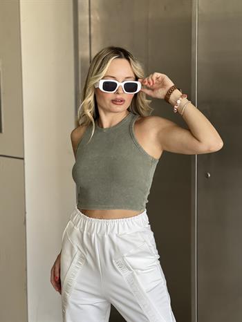 Sırt Kısım Halter Model Haki Crop