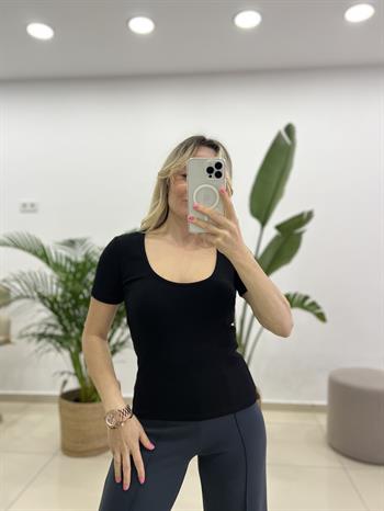 Siyah Havuz Yaka Likralı Pamuk Badi