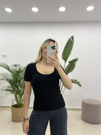 Siyah Havuz Yaka Likralı Pamuk Badi