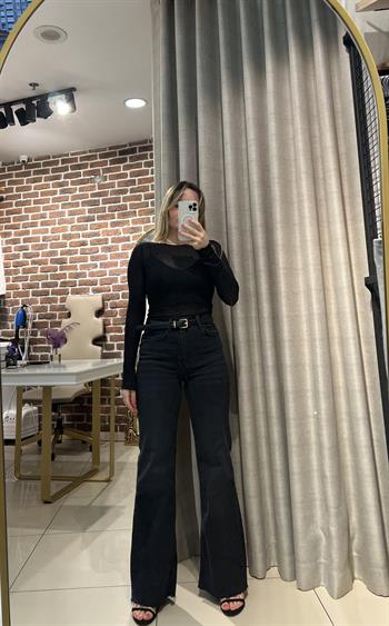 Siyah İspanyol Paça Push Uplı Jean Pantolon