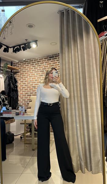 Siyah Kemerli Palazzo Pantalon