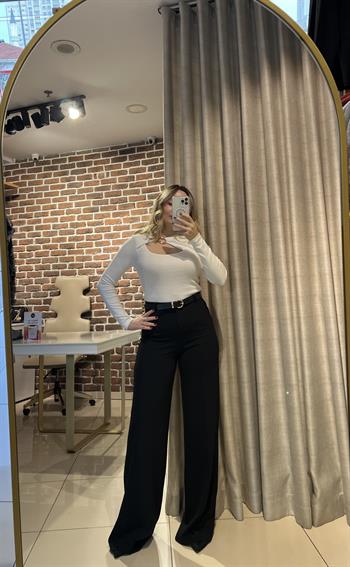 Siyah Kemerli Palazzo Pantalon